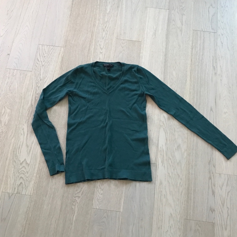Mango Green V-Neck Shirt - XS